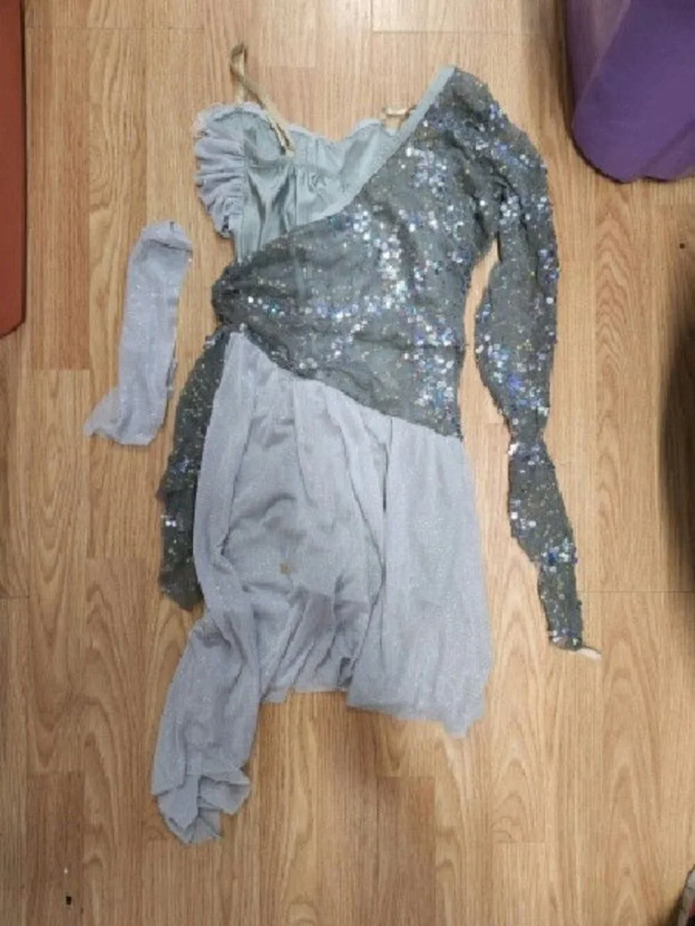 Sequined One-Shoulder Dance Costume-Medium Adult